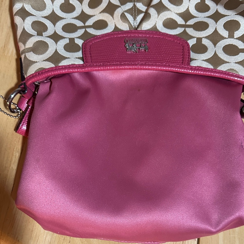 Coach Signature Canvas Crossbody Bag in Khaki/Hot Pink - Picture 10 of 10